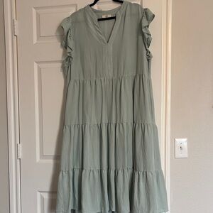 Green Ruffle Sleeve Dress